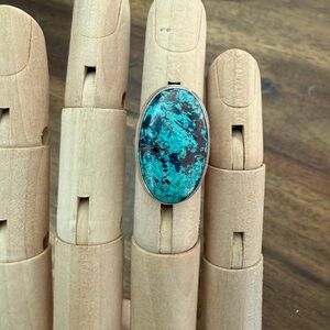 Green and Blue Oval Stone Sterling Silver Ring